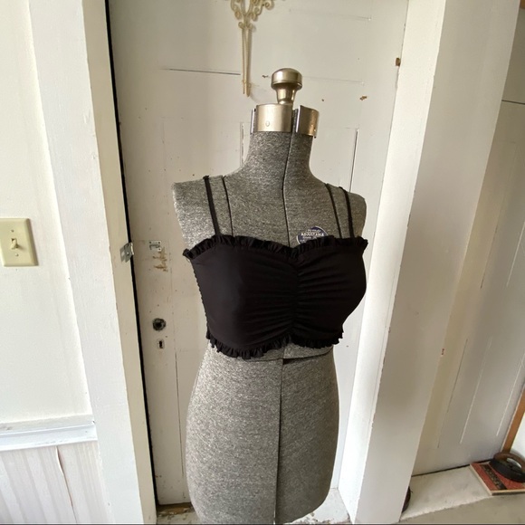 UO Black Ruched Ruffle Cropped Tube Top Adjustable Straps - Picture 10 of 11